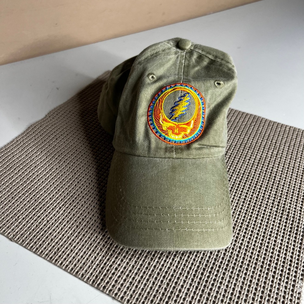 Grateful Dead Dye the Sky Steal Your Face Embroidered Hat Olive Green Strapback